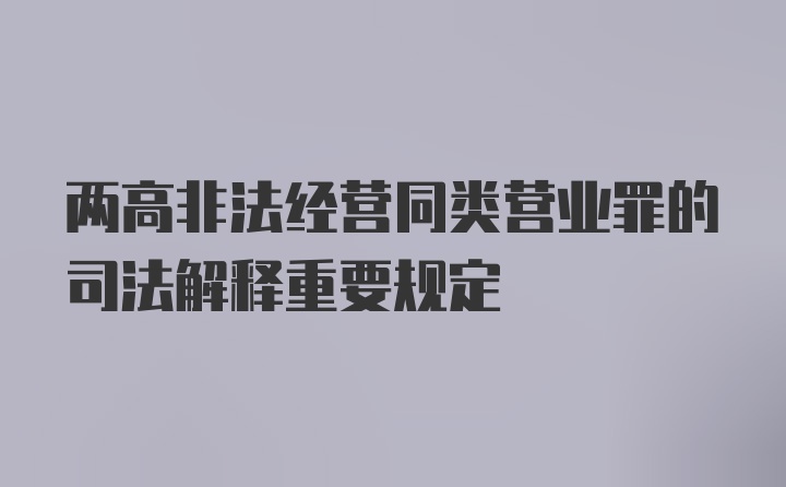 两高非法经营同类营业罪的司法解释重要规定