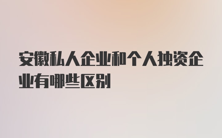 安徽私人企业和个人独资企业有哪些区别