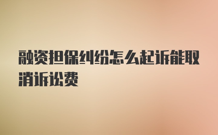 融资担保纠纷怎么起诉能取消诉讼费