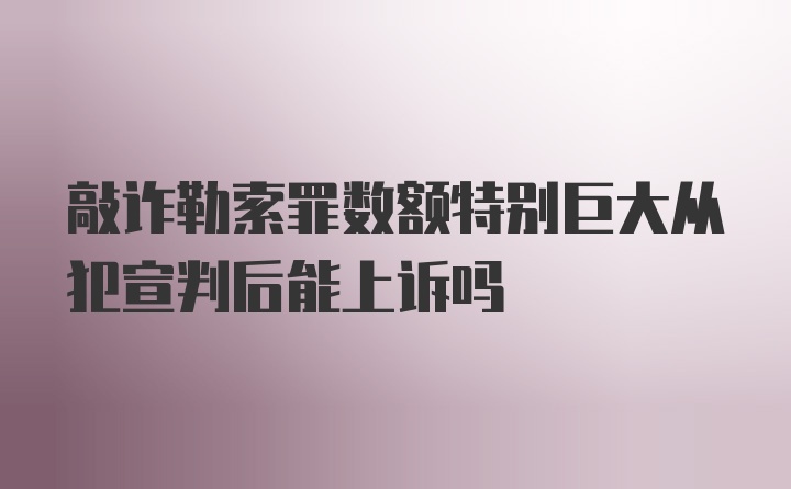 敲诈勒索罪数额特别巨大从犯宣判后能上诉吗