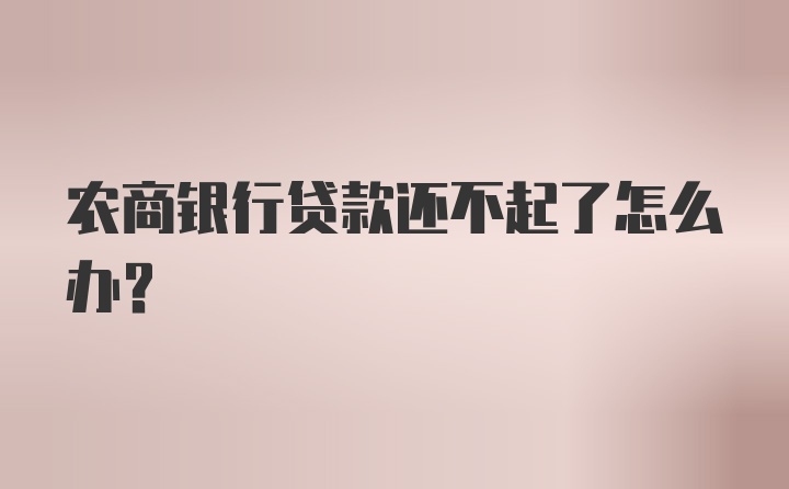 农商银行贷款还不起了怎么办？