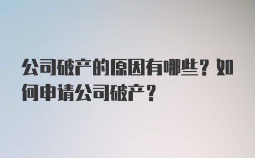 公司破产的原因有哪些？如何申请公司破产？