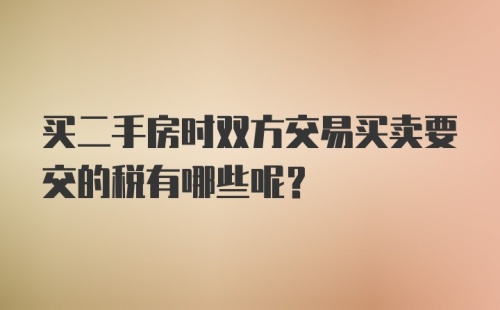 买二手房时双方交易买卖要交的税有哪些呢？