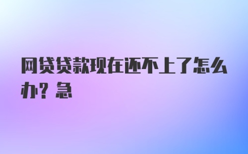 网贷贷款现在还不上了怎么办？急