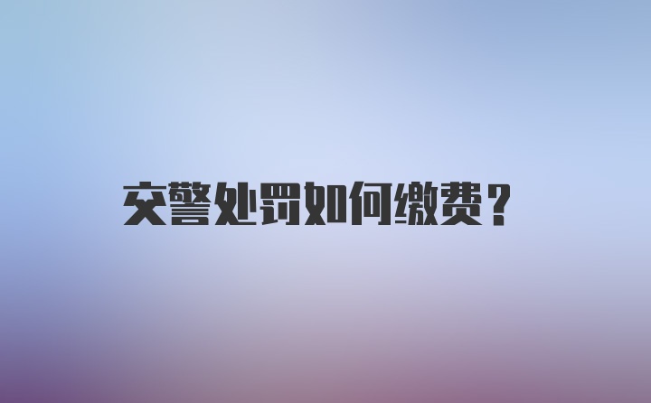 交警处罚如何缴费？