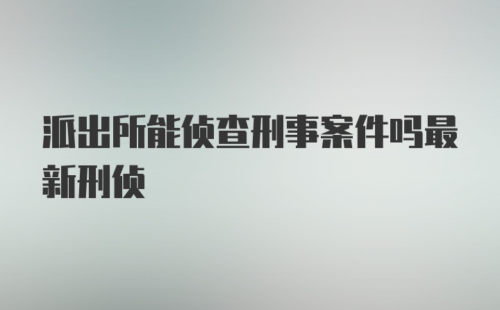 派出所能侦查刑事案件吗最新刑侦