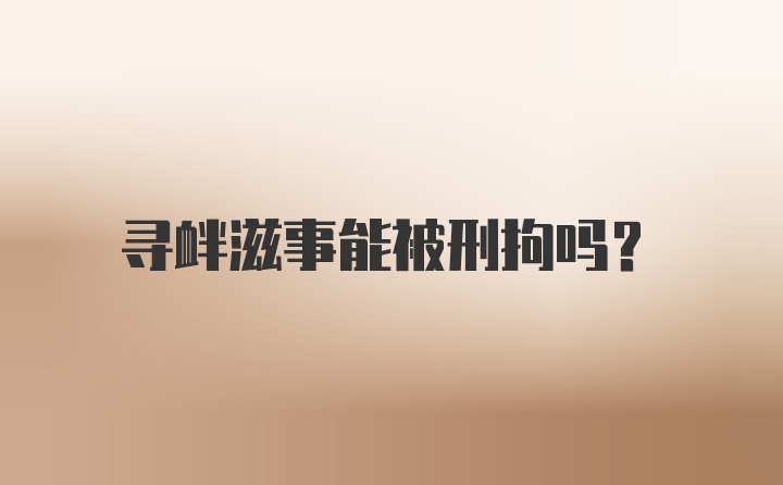 寻衅滋事能被刑拘吗？