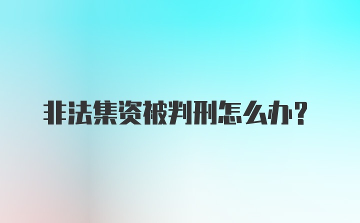 非法集资被判刑怎么办?