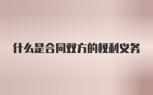 什么是合同双方的权利义务