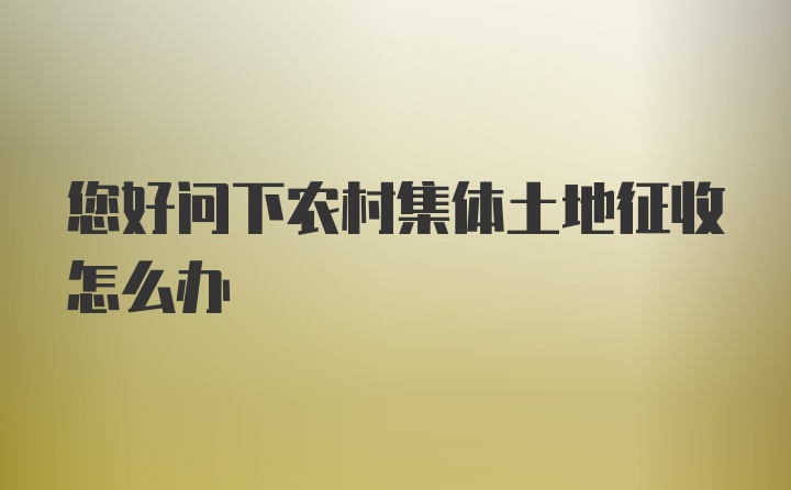 您好问下农村集体土地征收怎么办