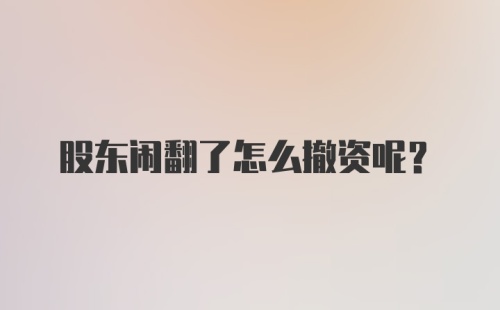 股东闹翻了怎么撤资呢？