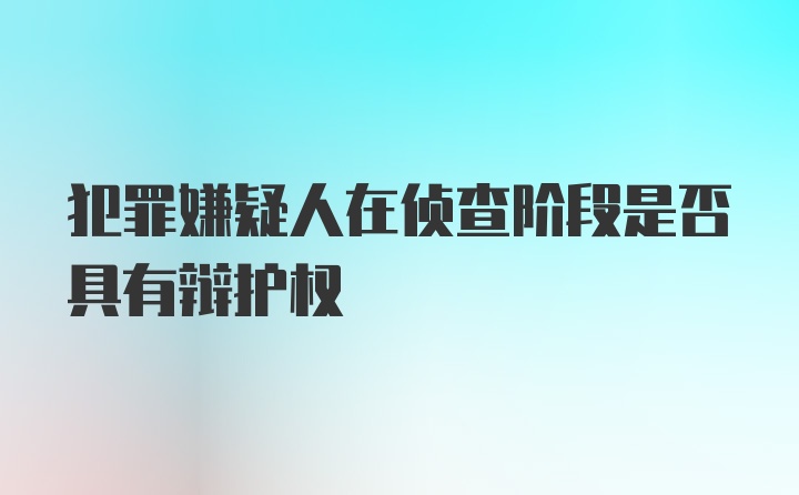 犯罪嫌疑人在侦查阶段是否具有辩护权