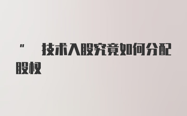 " 技术入股究竟如何分配股权