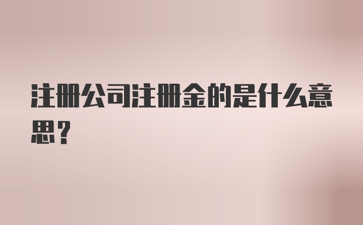 注册公司注册金的是什么意思?