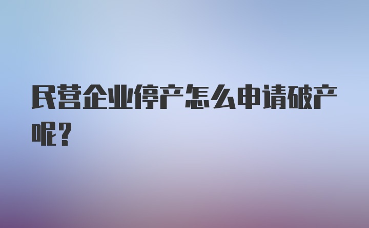 民营企业停产怎么申请破产呢？