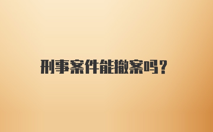 刑事案件能撤案吗？