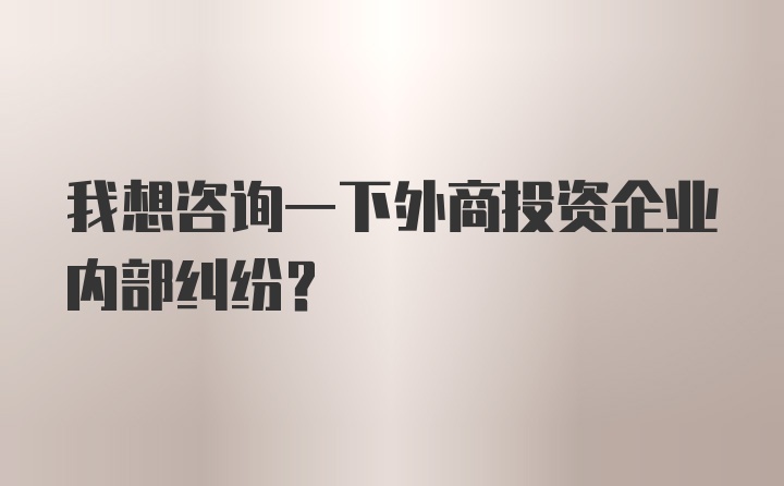 我想咨询一下外商投资企业内部纠纷?