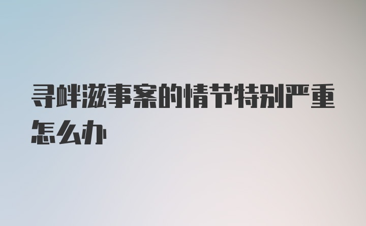 寻衅滋事案的情节特别严重怎么办