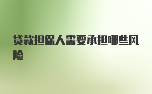 贷款担保人需要承担哪些风险