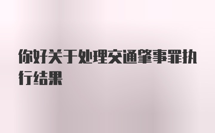 你好关于处理交通肇事罪执行结果