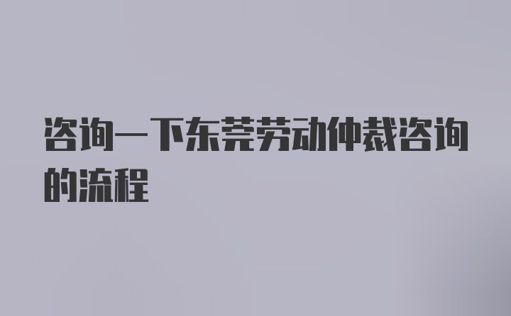 咨询一下东莞劳动仲裁咨询的流程