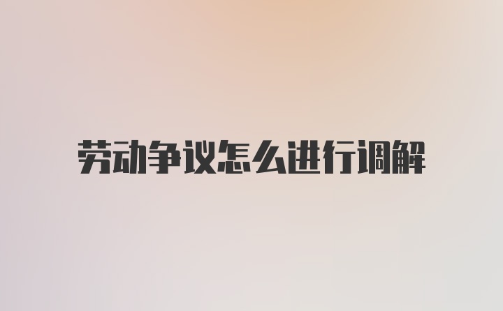 劳动争议怎么进行调解