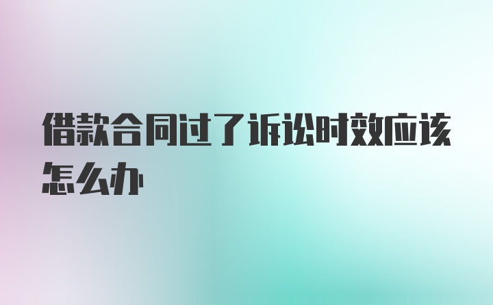 借款合同过了诉讼时效应该怎么办