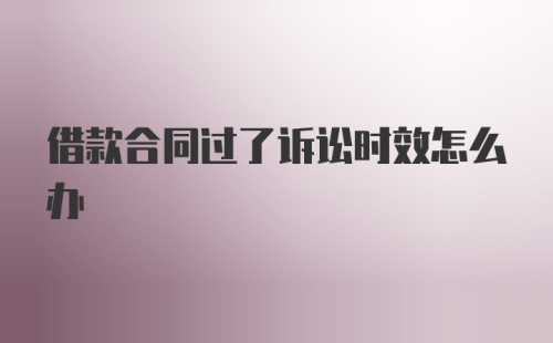 借款合同过了诉讼时效怎么办