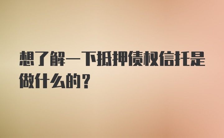 想了解一下抵押债权信托是做什么的？