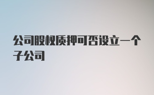 公司股权质押可否设立一个子公司