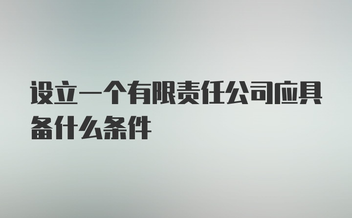 设立一个有限责任公司应具备什么条件