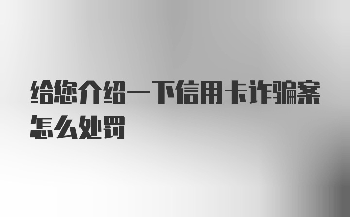 给您介绍一下信用卡诈骗案怎么处罚