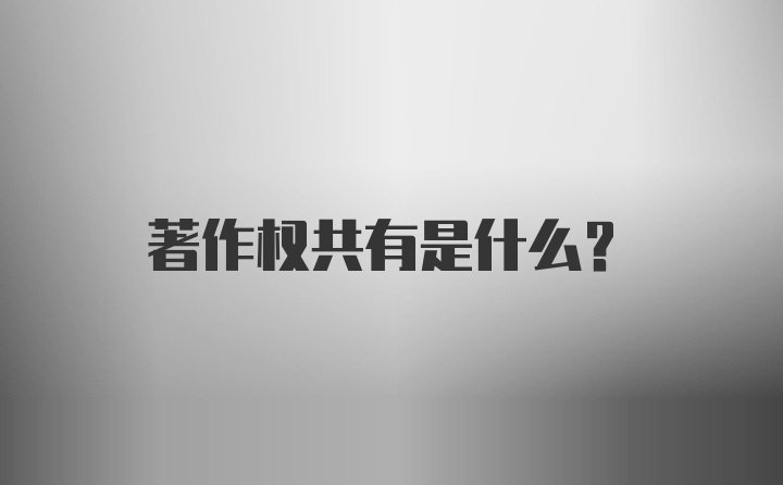 著作权共有是什么？