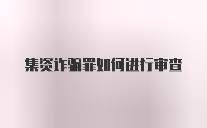 集资诈骗罪如何进行审查