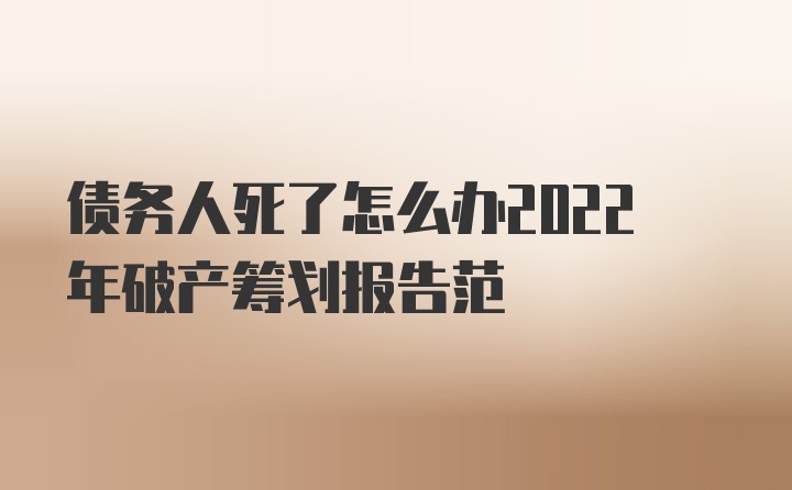 债务人死了怎么办2022年破产筹划报告范