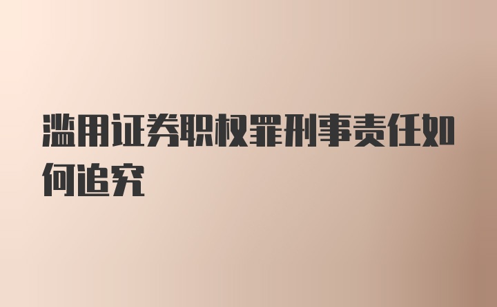 滥用证券职权罪刑事责任如何追究