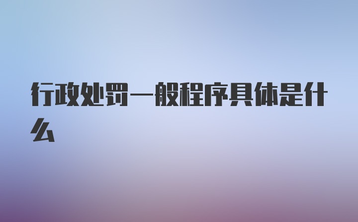 行政处罚一般程序具体是什么