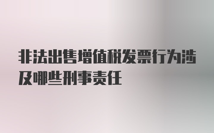 非法出售增值税发票行为涉及哪些刑事责任