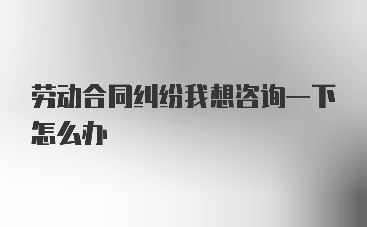 劳动合同纠纷我想咨询一下怎么办