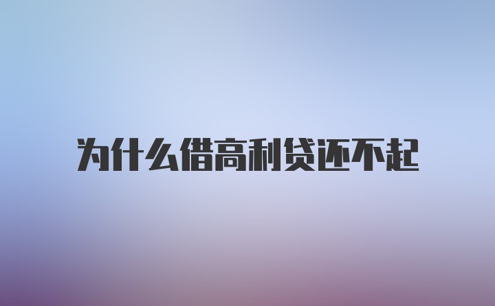 为什么借高利贷还不起