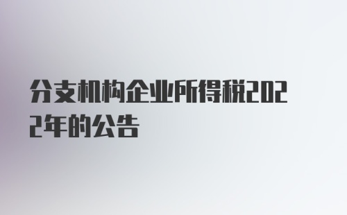 分支机构企业所得税2022年的公告