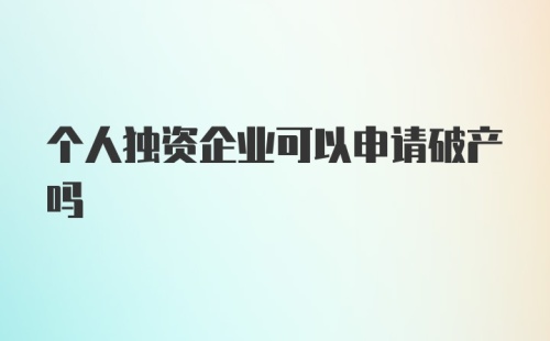 个人独资企业可以申请破产吗