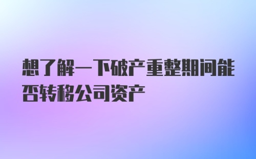 想了解一下破产重整期间能否转移公司资产