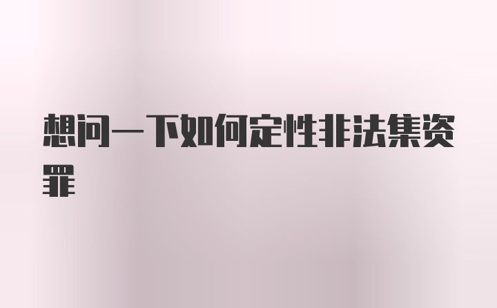 想问一下如何定性非法集资罪