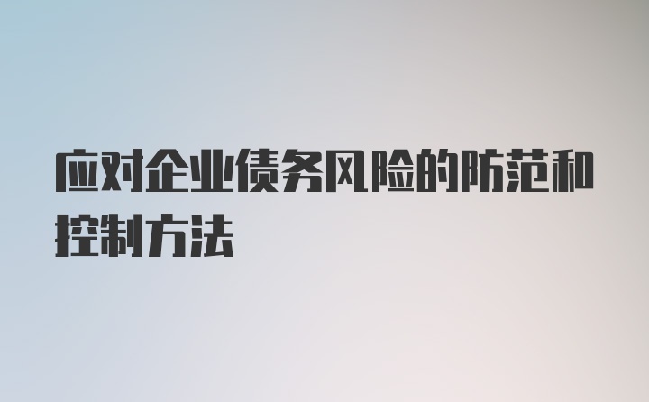 应对企业债务风险的防范和控制方法