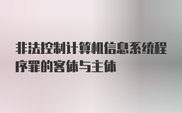 非法控制计算机信息系统程序罪的客体与主体