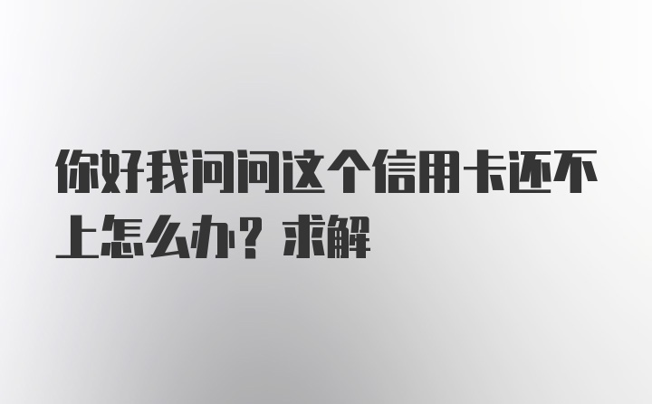 你好我问问这个信用卡还不上怎么办？求解