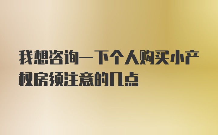 我想咨询一下个人购买小产权房须注意的几点