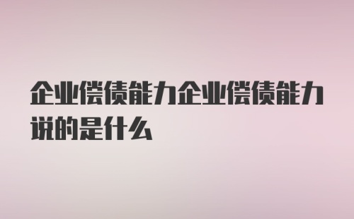 企业偿债能力企业偿债能力说的是什么