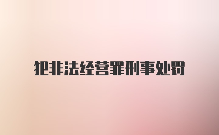 犯非法经营罪刑事处罚